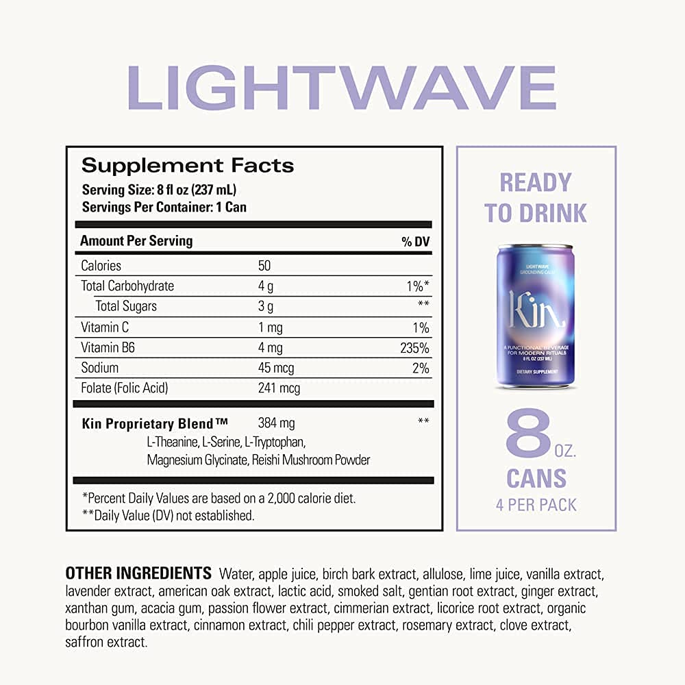 Lightwave by Kin Euphorics – Non-Alcoholic Nootropic Drink, Lavender-Vanilla, Ginger & Birch (8pk)