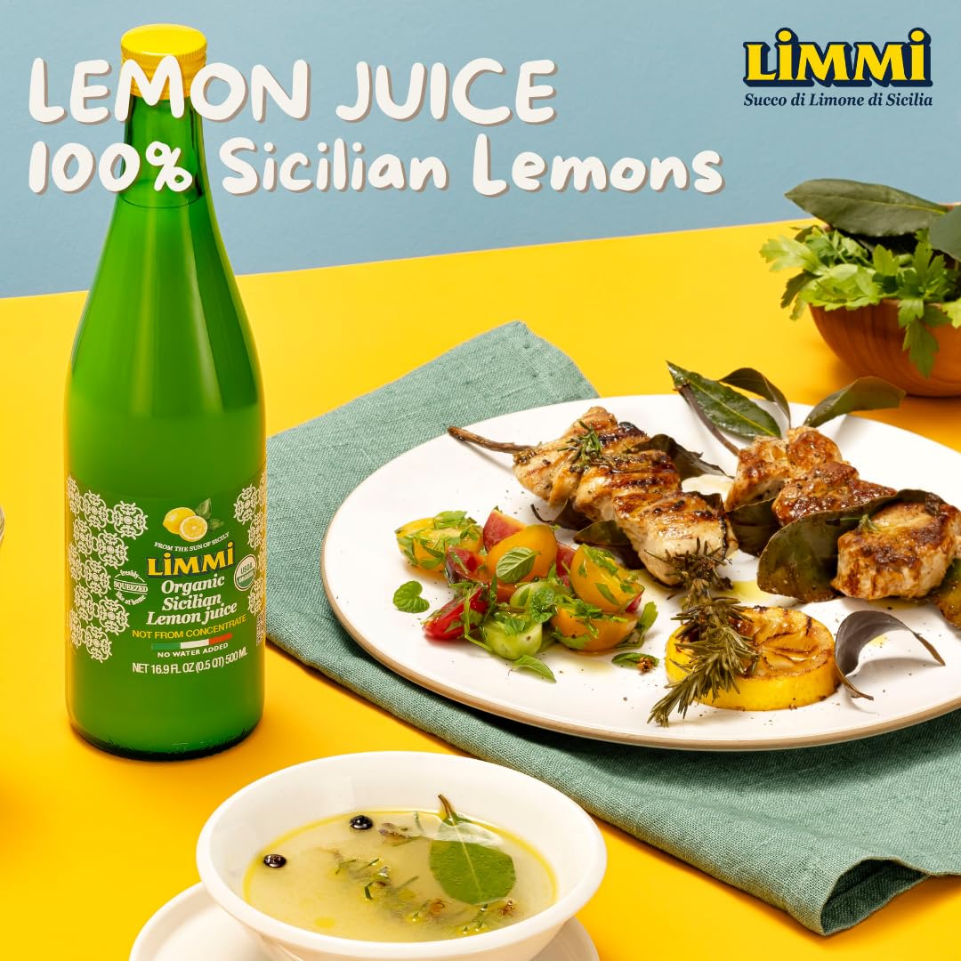 Limmi Organic Sicilian Lemon Juice – 1L Glass Bottle (Pack of 2) | Freshly Squeezed, Not From Concentrate