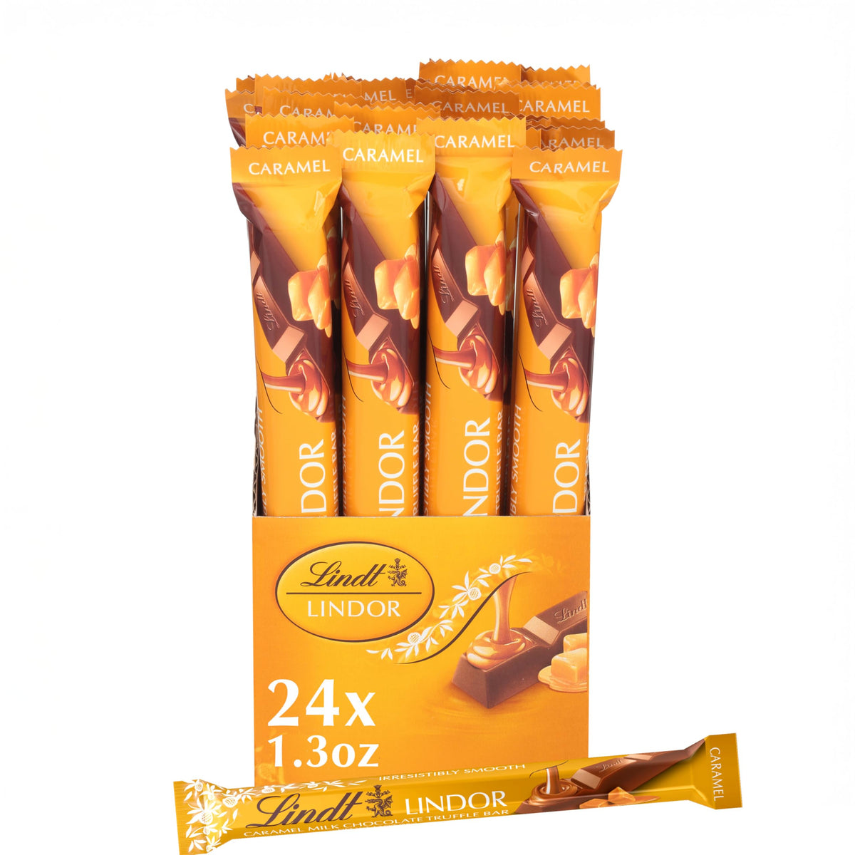 Lindt LINDOR Caramel Milk Chocolate Truffle Bar — 24 Pack, Smooth Melting Center