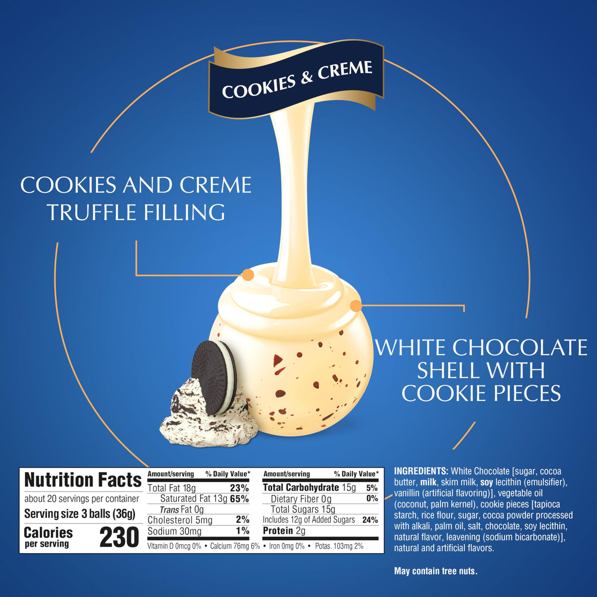 Lindt LINDOR Cookies and Creme White Chocolate Truffles – 60 Count Box