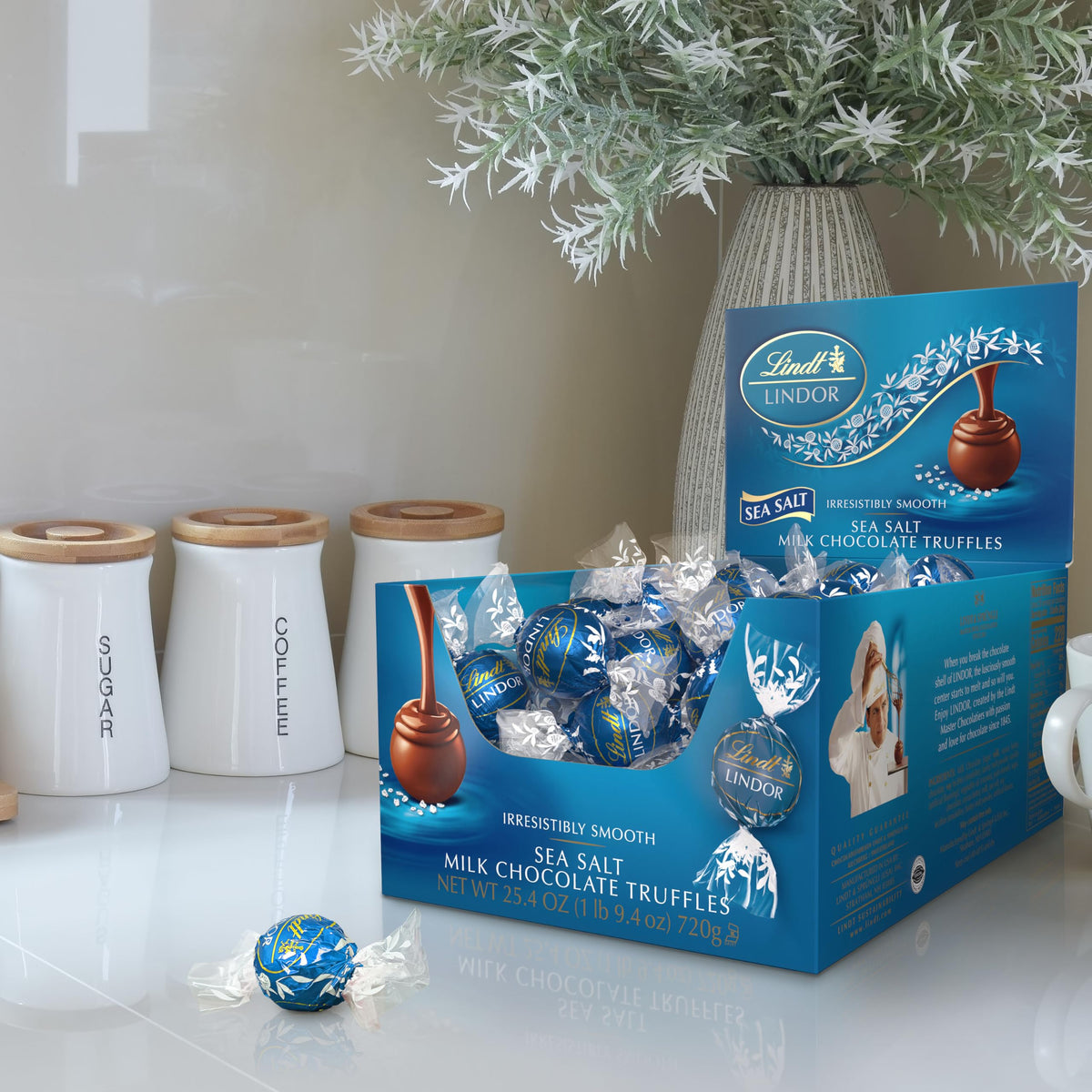 Lindt LINDOR Sea Salt Milk Chocolate Truffles – 60 Count Box | Smooth, Melting Center