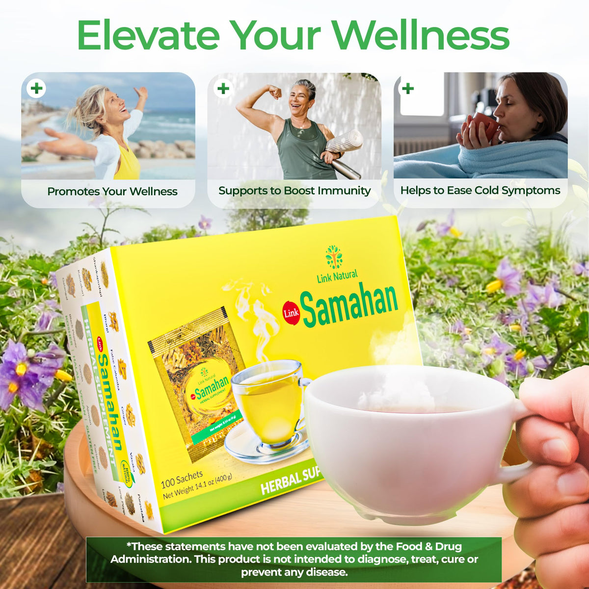 LINK SAMAHAN Ayurvedic Herbal Tea Packets – 14-Herb Sri Lankan Ceylon Blend, 100 Count