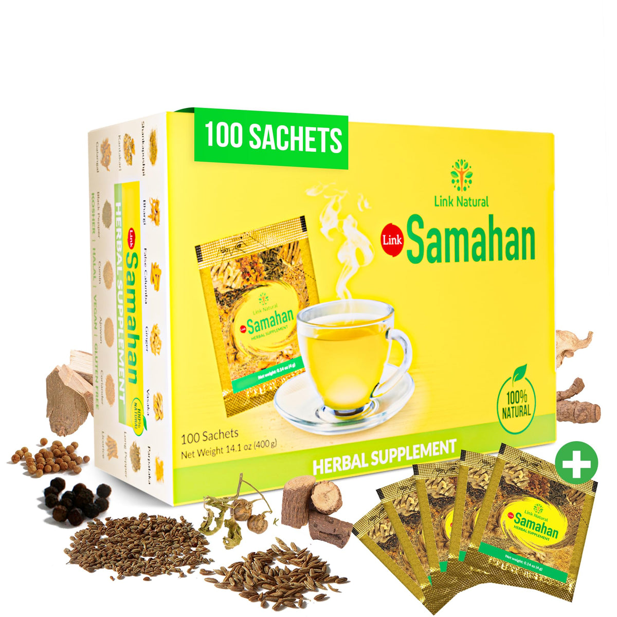 LINK SAMAHAN Ayurvedic Herbal Tea Packets – 14-Herb Sri Lankan Ceylon Blend, 100 Count