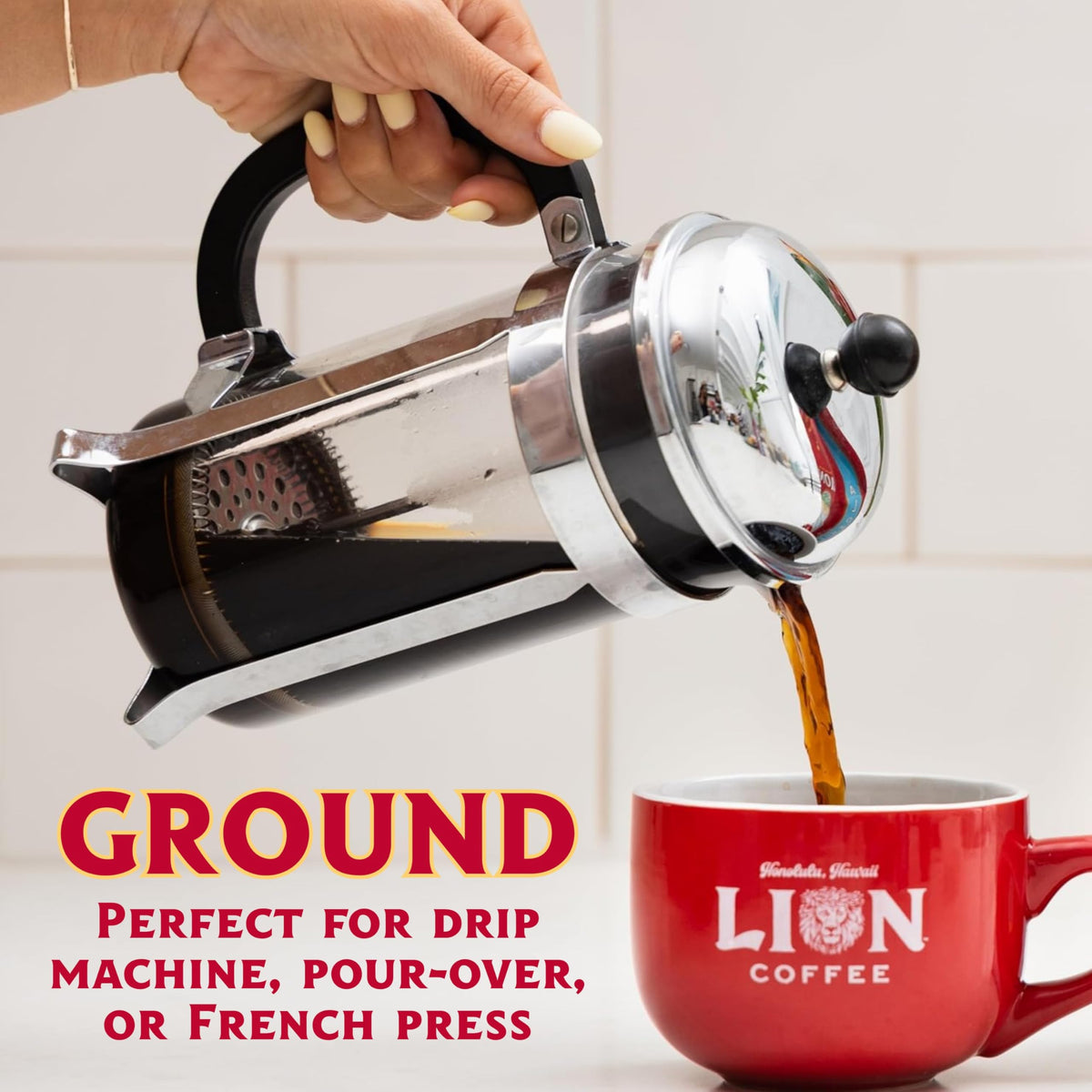 Lion Coffee Chocolate Macadamia Flavored Ground Coffee – Light Roast, 24oz