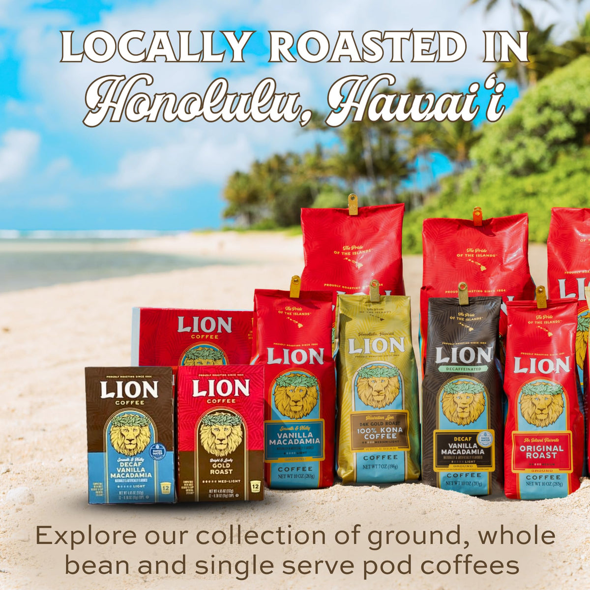Lion Coffee Vanilla Macadamia Flavored Ground Coffee – Light Roast, Hawaiian Inspired (24 oz)