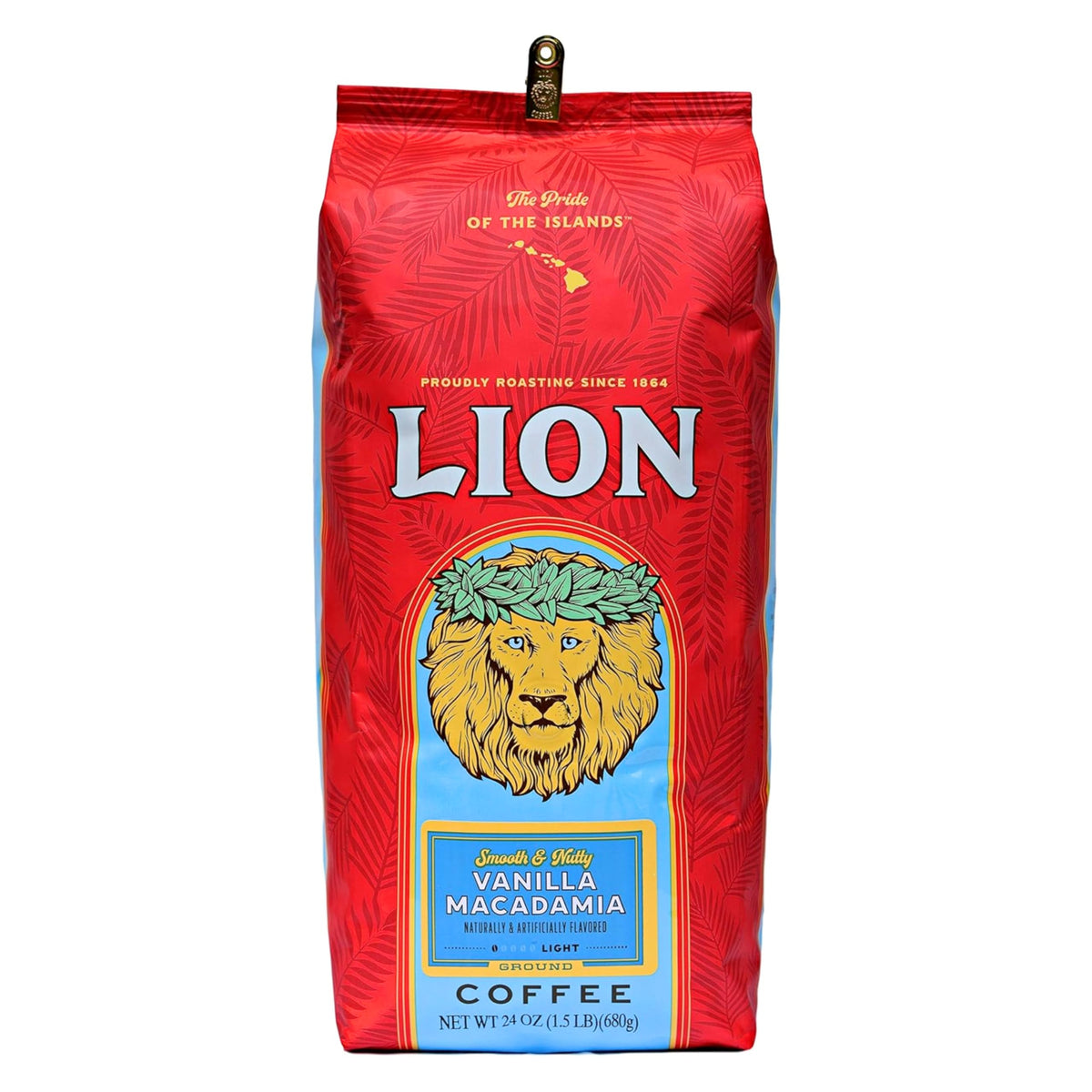 Lion Coffee Vanilla Macadamia Flavored Ground Coffee – Light Roast, Hawaiian Inspired (24 oz)