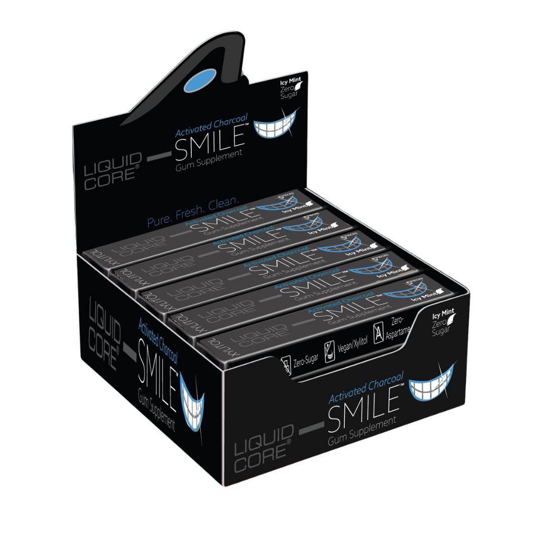 Liquid Core SMILE Activated Charcoal Gum with MCT Oil, Hydroxyapatite & Xylitol – Icy Mint Sugar-Free Gum (15 Pack)