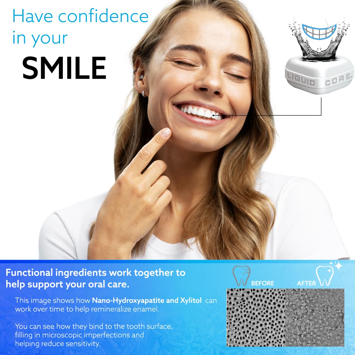 Liquid Core SMILE Activated Charcoal Gum with MCT Oil, Hydroxyapatite & Xylitol – Icy Mint Sugar-Free Gum (15 Pack)