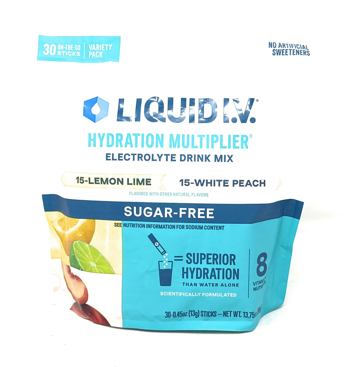 Liquid I.V. Sugar Free Hydration Multiplier Variety Pack – 30 Sticks (Lemon Lime & White Peach)