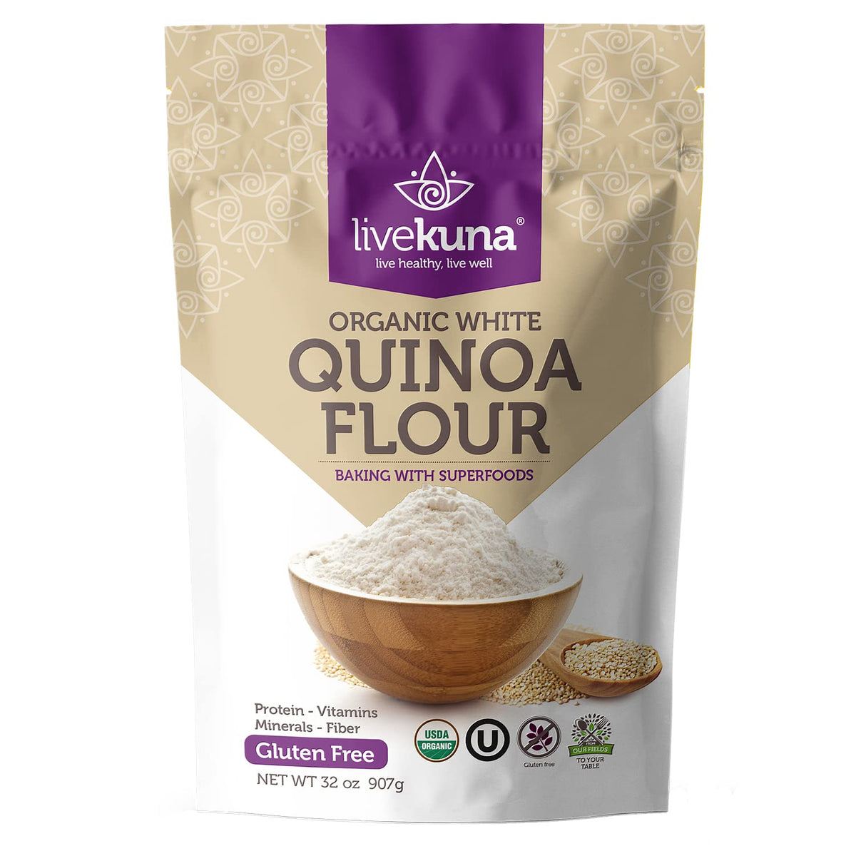 LiveKuna Organic Quinoa Flour – Gluten Free All-Purpose Flour, Vegan, 32oz