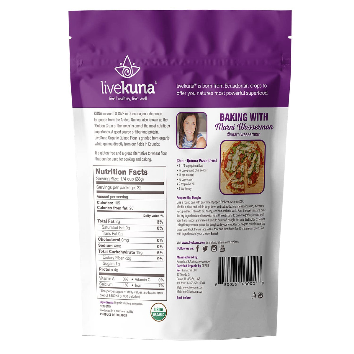 LiveKuna Organic Quinoa Flour – Gluten Free All-Purpose Flour, Vegan, 32oz