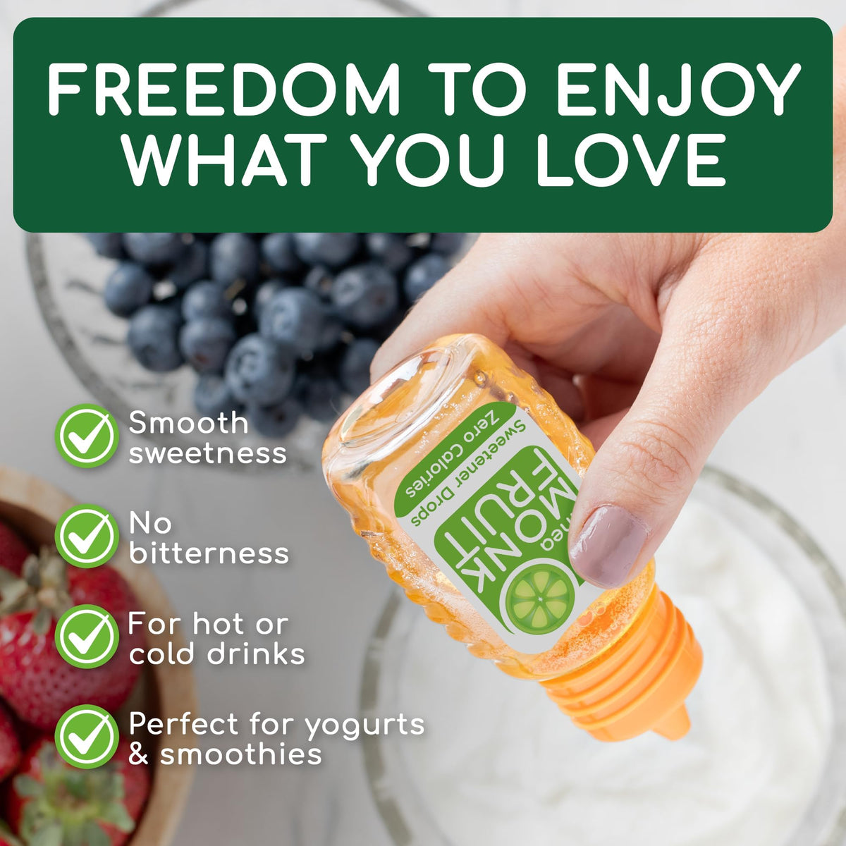 llinea Monk Fruit Drops - 100% Monk Fruit, Zero-Calorie Sweetener for Coffee, Tea & More | Gluten-Free, Non-GMO, No Erythritol | 2 x 2 oz