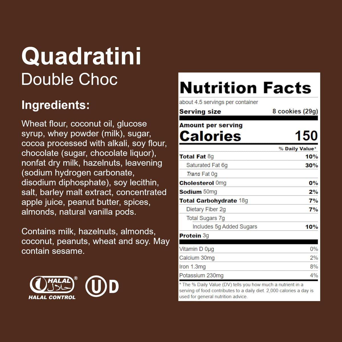 Loacker Quadratini Double Choc Wafer Cookies – 30% Less Sugar, Non-GMO, Large 6-Pack