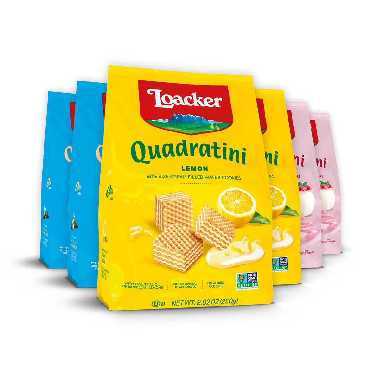 Loacker Quadratini Fruity Variety Pack – Lemon, Vanilla & Raspberry Yogurt Wafers | Large 6-Pack