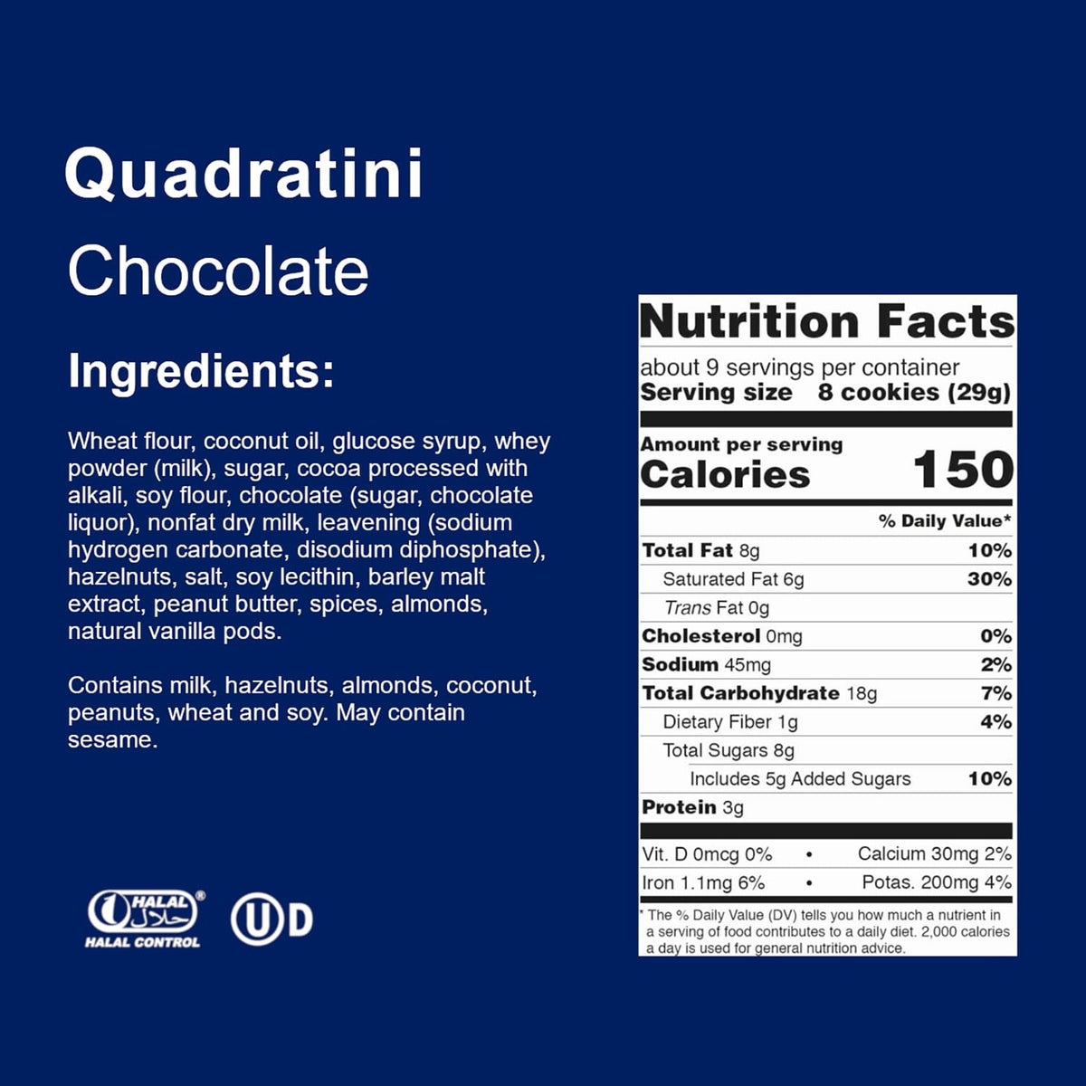 Loacker Quadratini Variety Pack Wafer Cookies LARGE – 30% Less Sugar – Hazelnut, Dark Chocolate, Vanilla & Chocolate – 6-Pack
