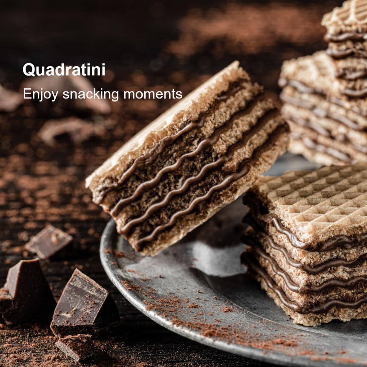 Loacker Quadratini Variety Pack Wafer Cookies LARGE – 30% Less Sugar – Hazelnut, Dark Chocolate, Vanilla & Chocolate – 6-Pack