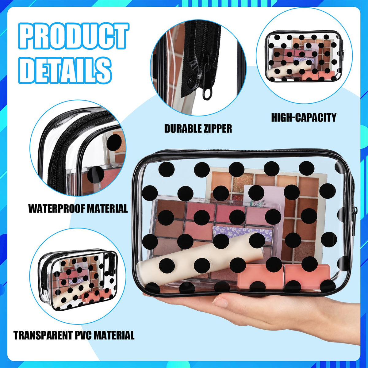 Locmeo 12 Pcs Cartoon Mouse Makeup Bag Bulk Red Yellow White Black Polka Dots Cosmetic Bag PVC Clear Toiletry Zipper Pouch for Women Female Graduation Birthday Party Gifts Decorations Supplies