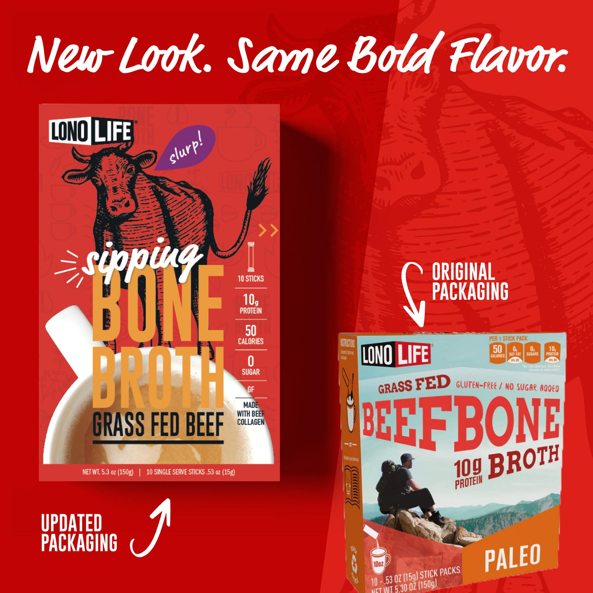 LonoLife Beef Bone Broth Powder Mix | Grass-Fed, 10g Protein, Collagen-Rich | Keto & Paleo