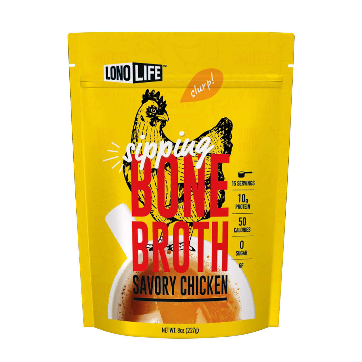 LonoLife Chicken Bone Broth Powder Mix — 10g Protein, Keto & Paleo | 8oz Bulk (15 Servings)