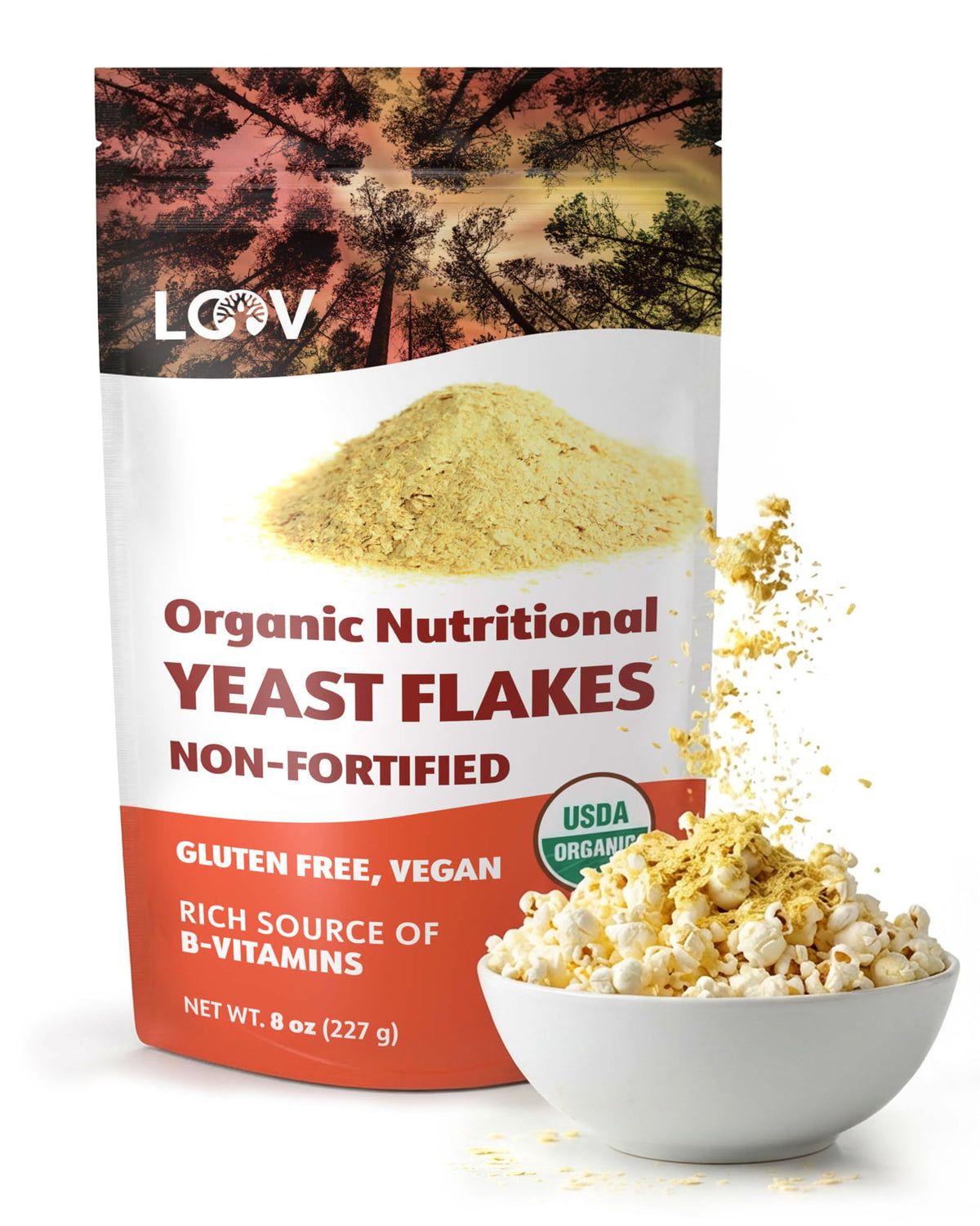 LOOV Organic Non-Fortified Nutritional Yeast Flakes - Vegan, Gluten Free, Non-GMO, No Added Salt or Sugar - 8 oz