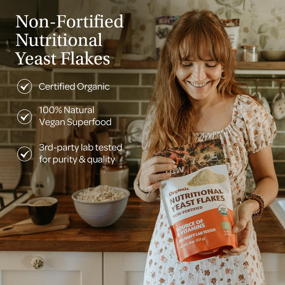 LOOV Organic Non-Fortified Nutritional Yeast Flakes - Vegan, Gluten Free, Non-GMO, No Added Salt or Sugar - 8 oz