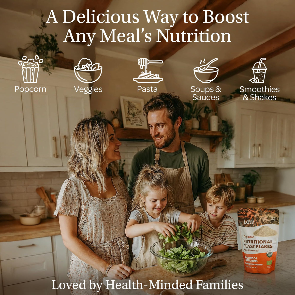 LOOV Organic Non-Fortified Nutritional Yeast Flakes - Vegan, Gluten Free, Non-GMO, No Added Salt or Sugar - 8 oz