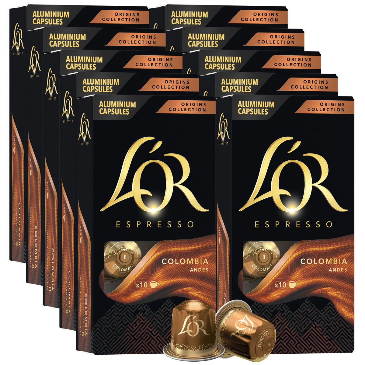 L'OR Espresso Capsules Colombia, 100 Count – Compatible with L'OR BARISTA & Nespresso Original