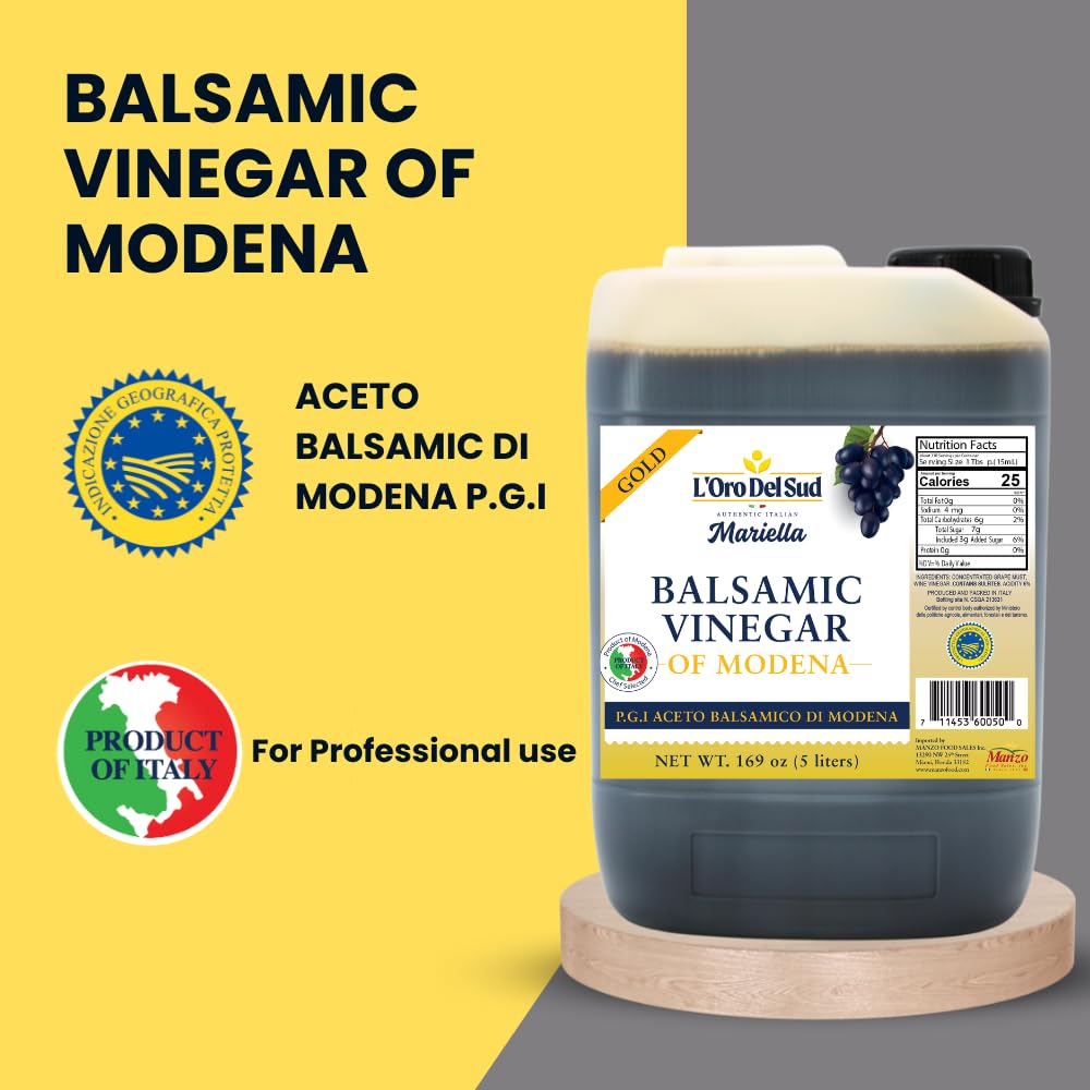 L'Oro Del Sud Gold Label 8-Year Aged Balsamic Vinegar of Modena – IGP, 5L Bulk