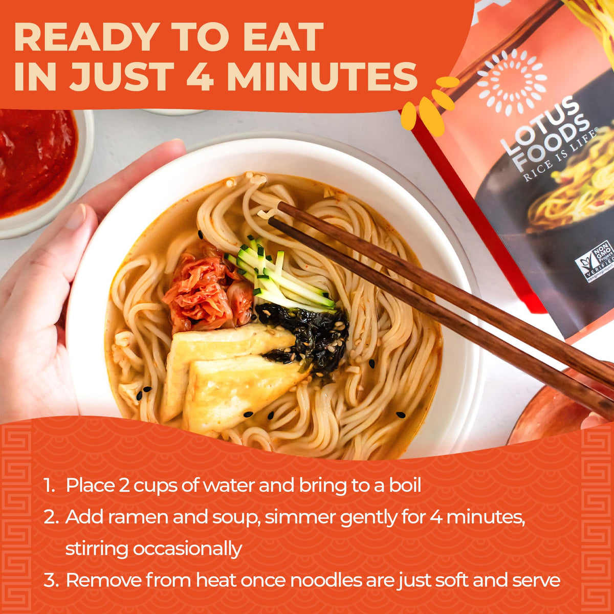 Lotus Foods Organic Millet & Brown Rice Ramen Noodles with Red Miso Soup – Gluten-Free Easy to Cook, 10-Pack (2.8 oz each)