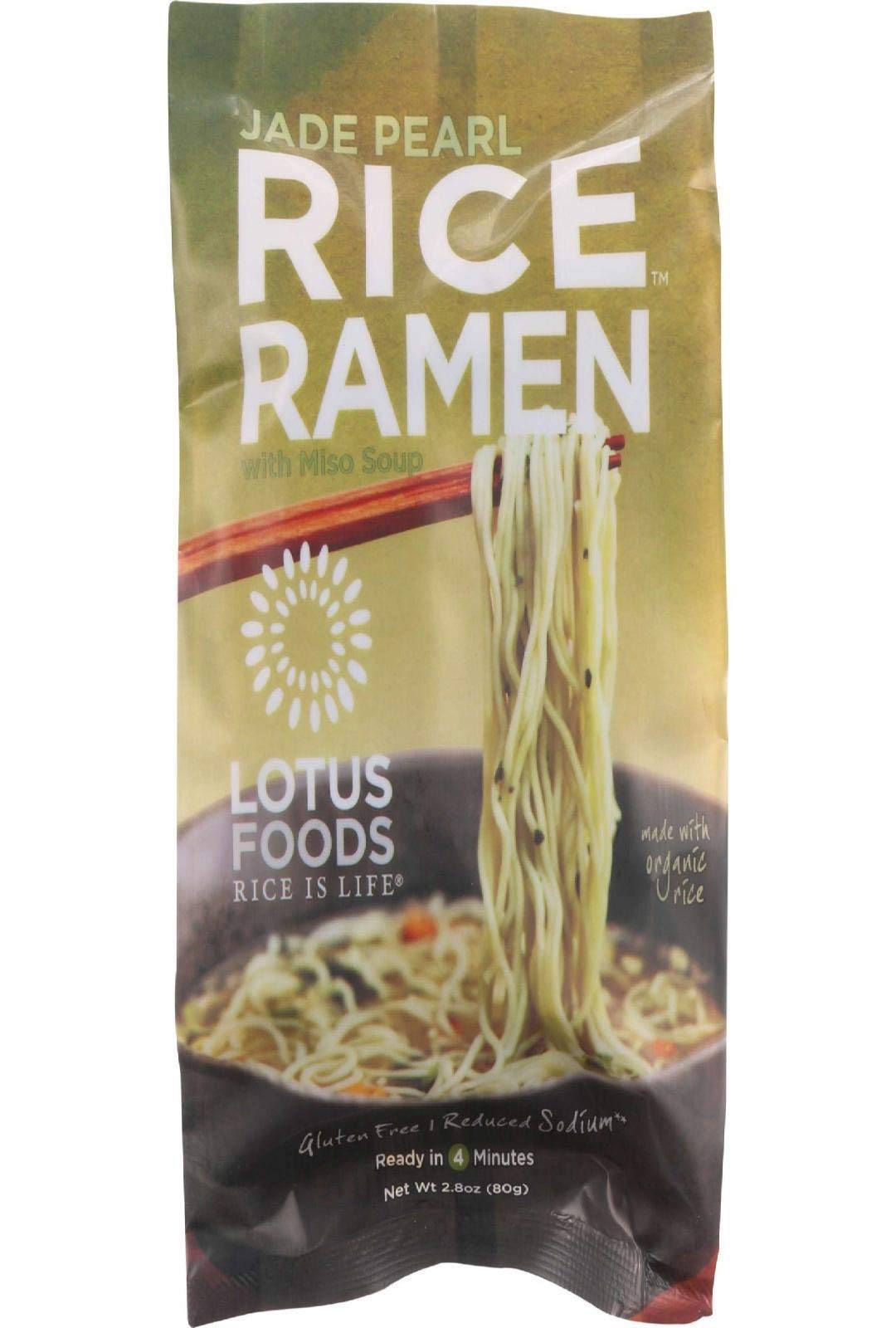 Lotus Foods Jade Pearl Organic Rice Ramen Noodles with Miso Soup - Gluten Free, Vegan, 2.8 oz Bags (Pack of 10)