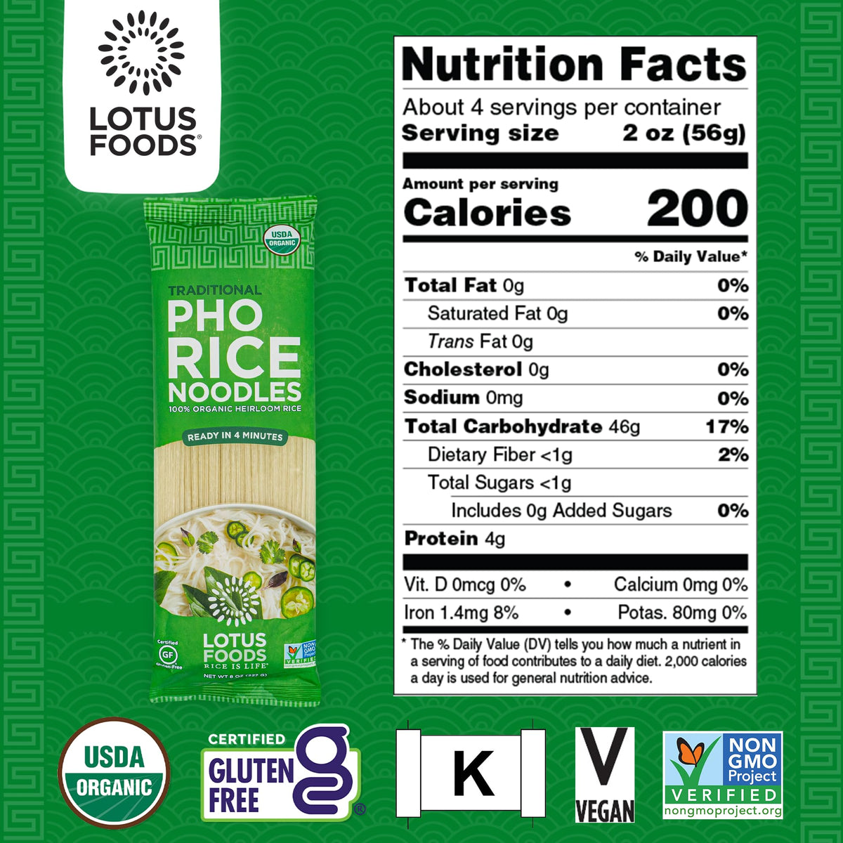 Lotus Foods Organic Traditional Pho Rice Noodles – Gluten Free & Vegan, USDA Organic (Pack of 8)