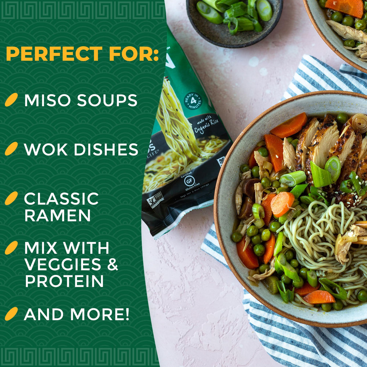 Lotus Foods Jade Pearl Organic Rice Ramen Noodles with Miso Soup - Gluten Free, Vegan, 2.8 oz Bags (Pack of 10)