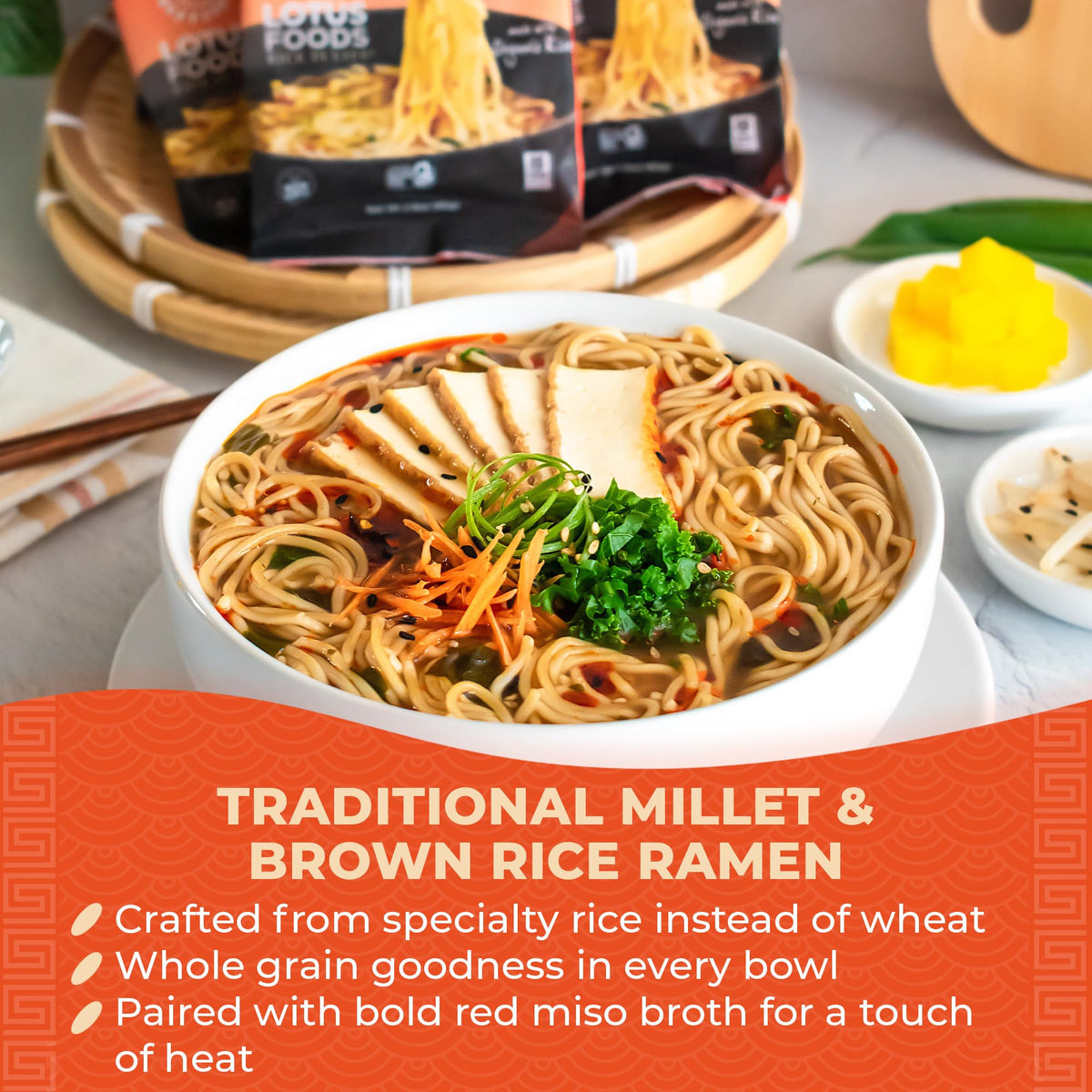 Lotus Foods Organic Millet & Brown Rice Ramen Noodles with Red Miso Soup – Gluten-Free Easy to Cook, 10-Pack (2.8 oz each)