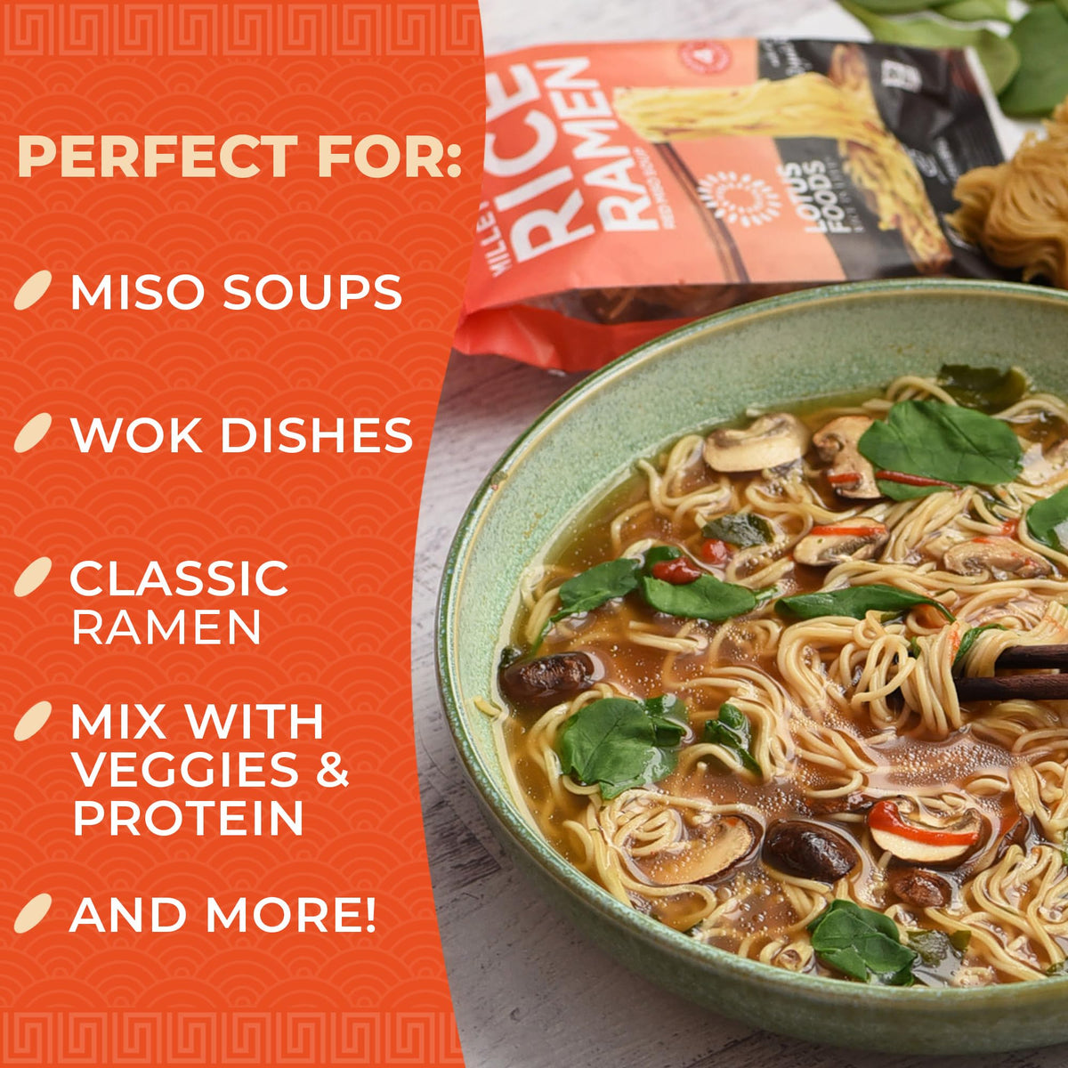 Lotus Foods Organic Millet & Brown Rice Ramen Noodles with Red Miso Soup – Gluten-Free Easy to Cook, 10-Pack (2.8 oz each)
