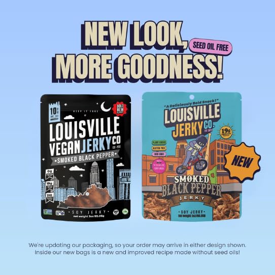 Louisville Vegan Jerky Smoked Black Pepper Plant-Based Jerky | 3 oz Pack (3-Pack) – Gluten Free