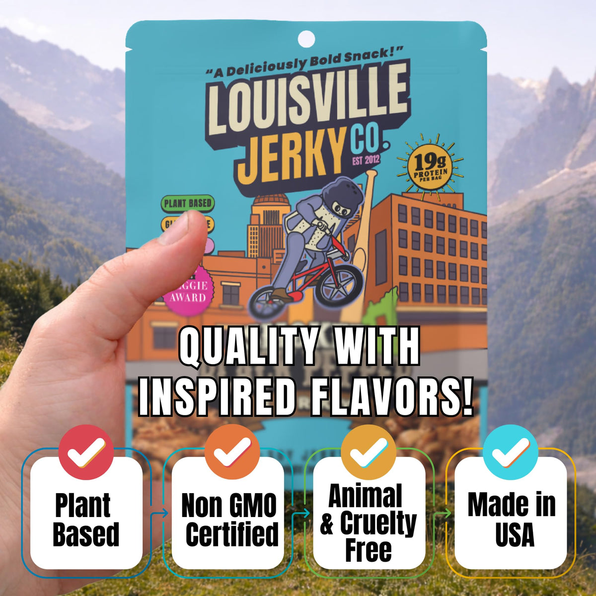 Louisville Vegan Jerky Smoked Black Pepper Plant-Based Jerky | 3 oz Pack (3-Pack) – Gluten Free