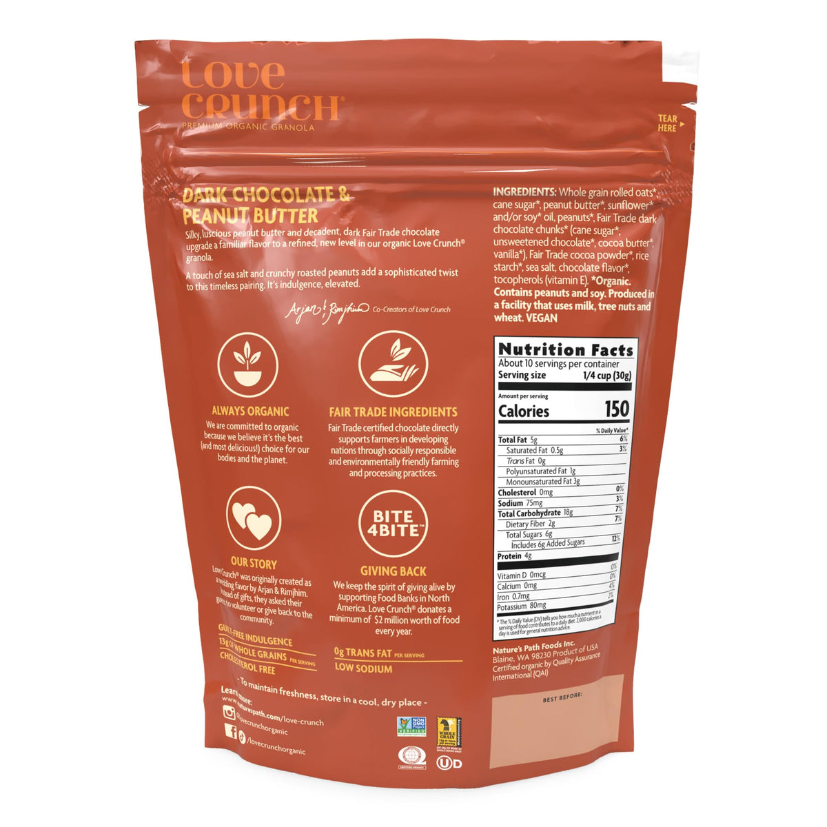 Love Crunch Organic Dark Chocolate & Peanut Butter Granola – 11.5 oz (Pack of 6) | Non-GMO & Fair Trade | by Nature's Path