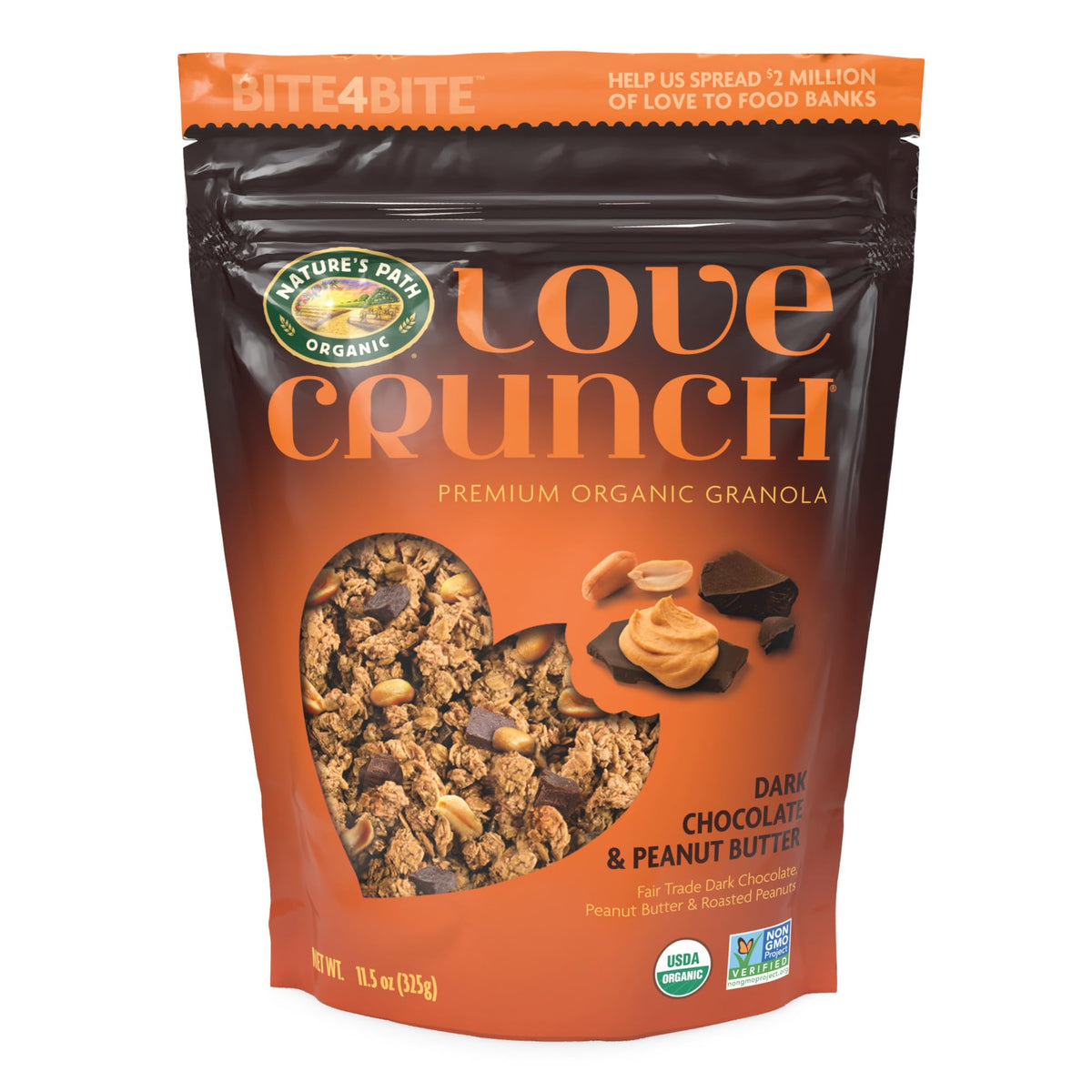 Love Crunch Organic Dark Chocolate & Peanut Butter Granola – 11.5 oz (Pack of 6) | Non-GMO & Fair Trade | by Nature's Path