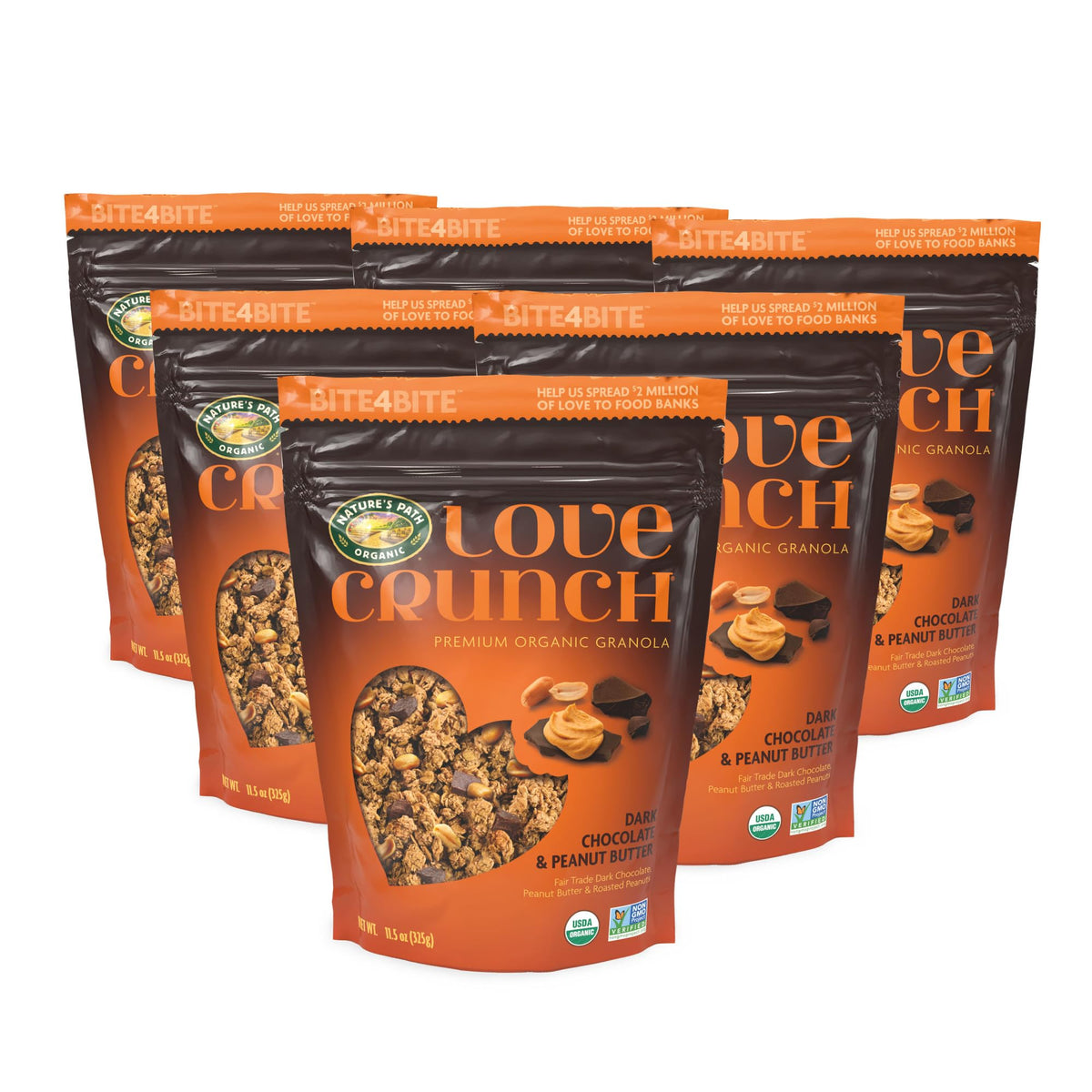 Love Crunch Organic Dark Chocolate & Peanut Butter Granola – 11.5 oz (Pack of 6) | Non-GMO & Fair Trade | by Nature's Path