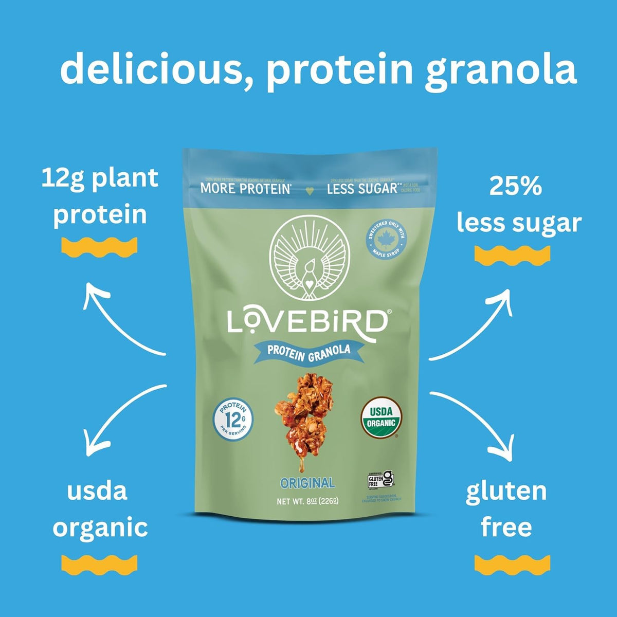 Lovebird Gluten Free Granola – 7 Real Ingredients, High Protein, USDA Organic (3 Pack)