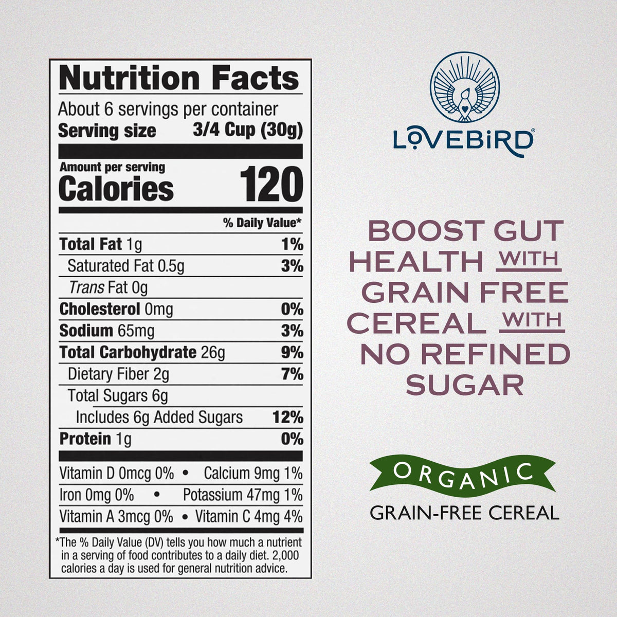 Lovebird Organic Grain-Free Cereal – 3-Pack (Honey, Cinnamon, Unsweetened) – Gluten Free, Paleo & Keto Friendly