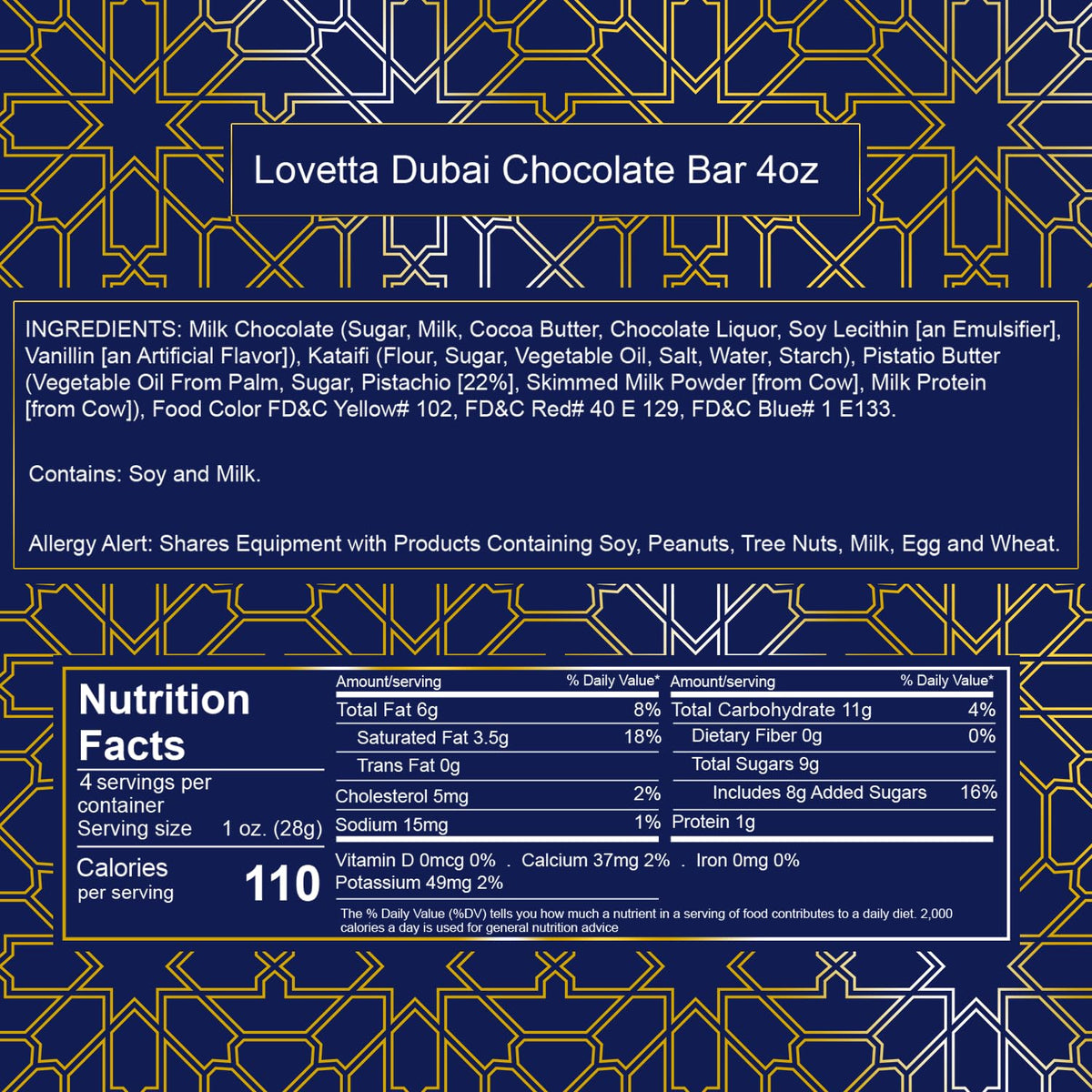 Lovetta Dubai Milk Chocolate Bar Pistachio Knafeh – Luxury Belgian Chocolate (2-Pack)