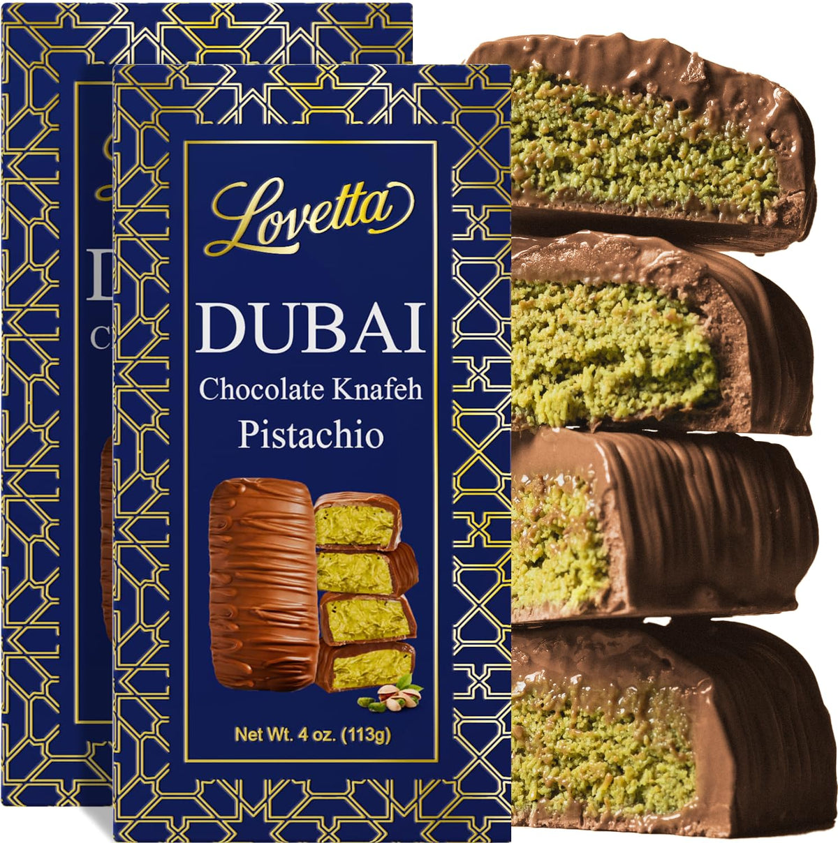 Lovetta Dubai Milk Chocolate Bar Pistachio Knafeh – Luxury Belgian Chocolate (2-Pack)