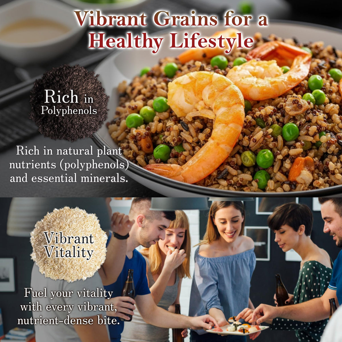Ancient Rice Blend (Black Red Green) 1.1 lb – Kumamoto, Japan | Low GI, Easy Zip-Storage | Kyushu no Daizen Shiraki