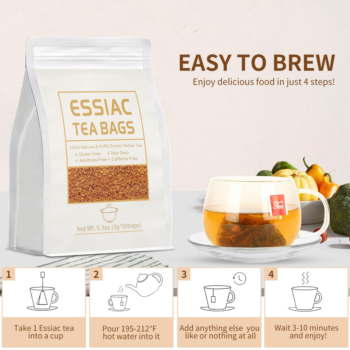 Loywoqi Essiac Tea Bags – Caffeine-Free Herbal Tea, 50 Count (3g x 50)