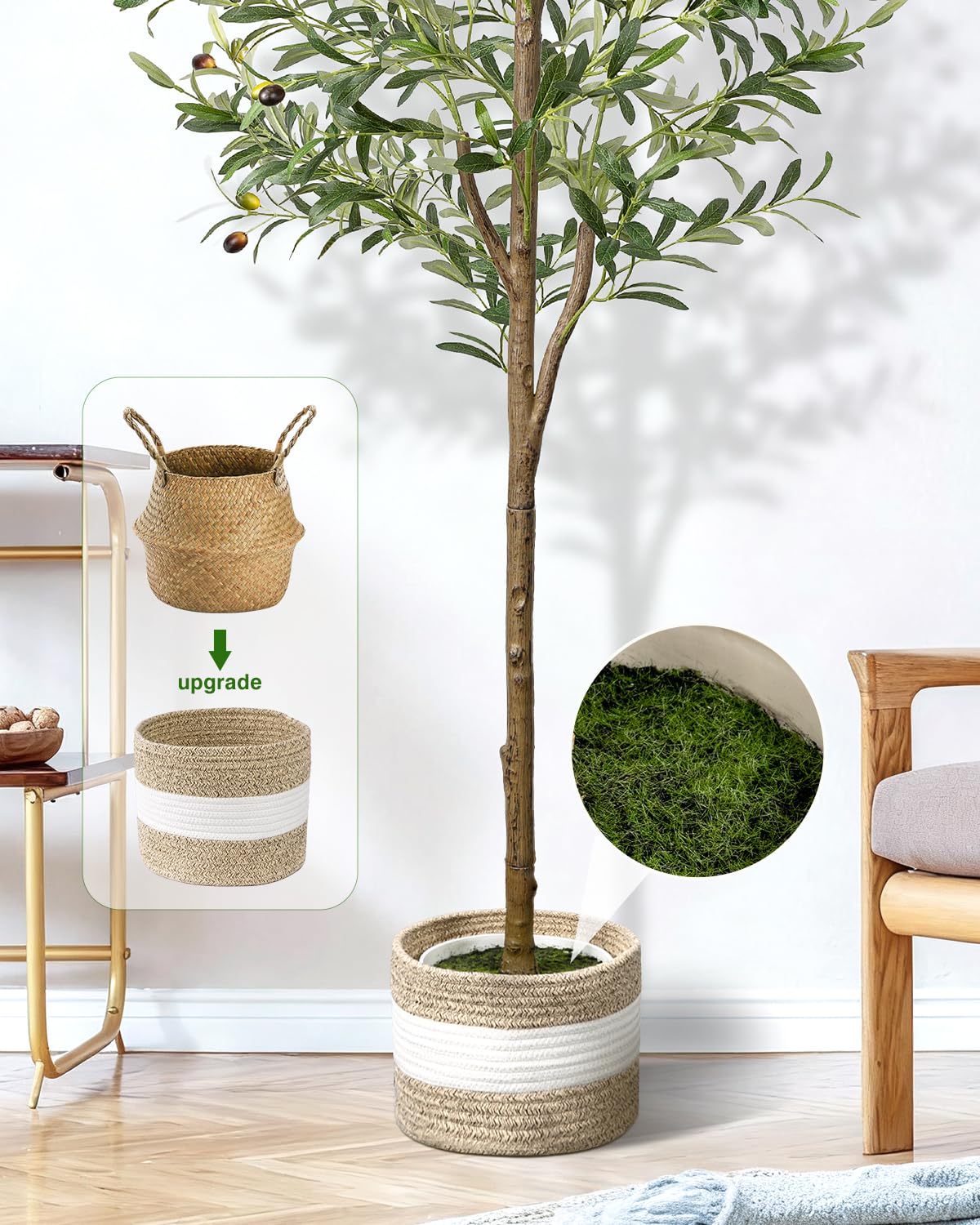 LuceAlberi 6FT Artificial Olive Tree Indoor Tall Faux with Planter&Basket