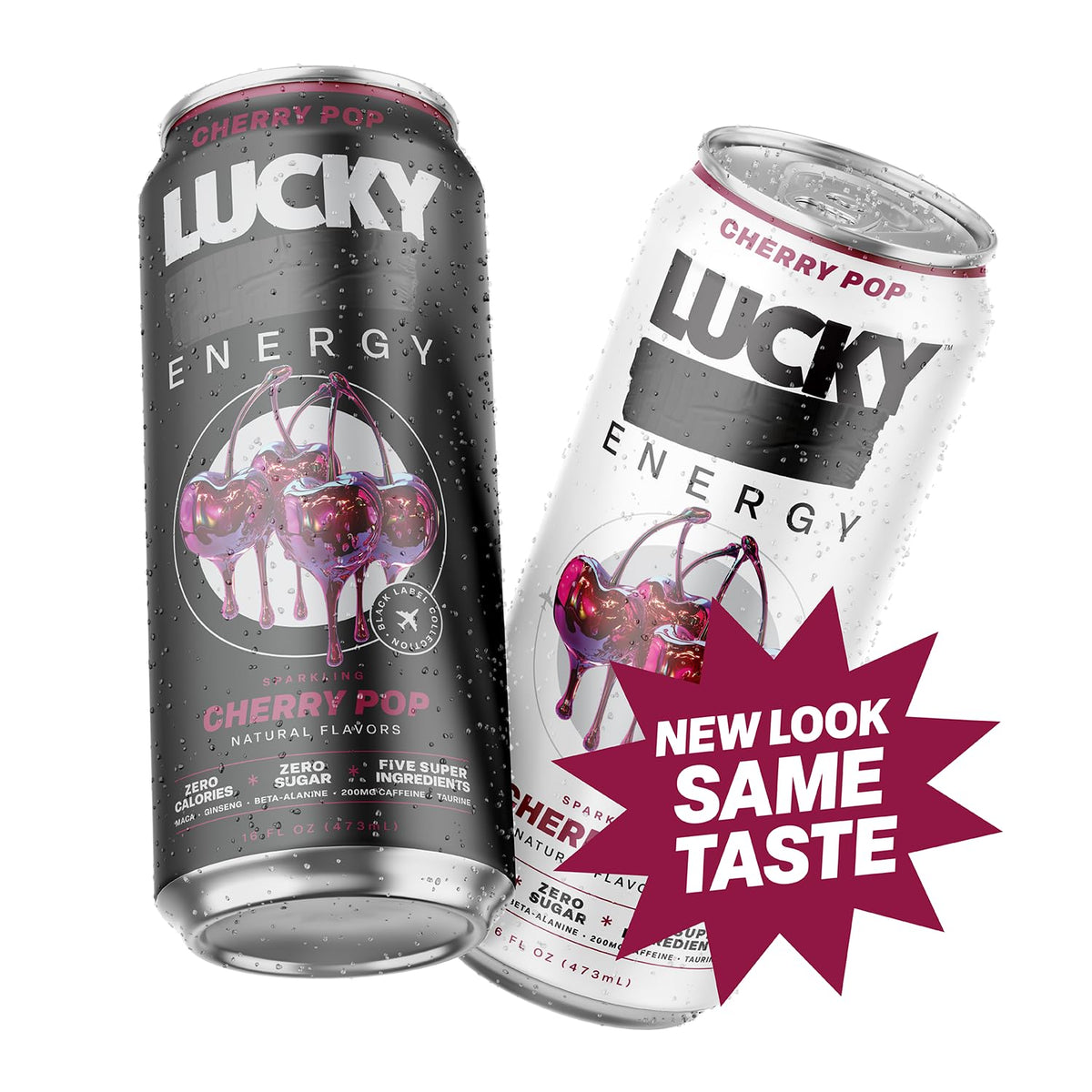Lucky Energy Sugar Free Cherry Pop – 16oz Cans (12-Pack) Zero Sugar Energy Drink