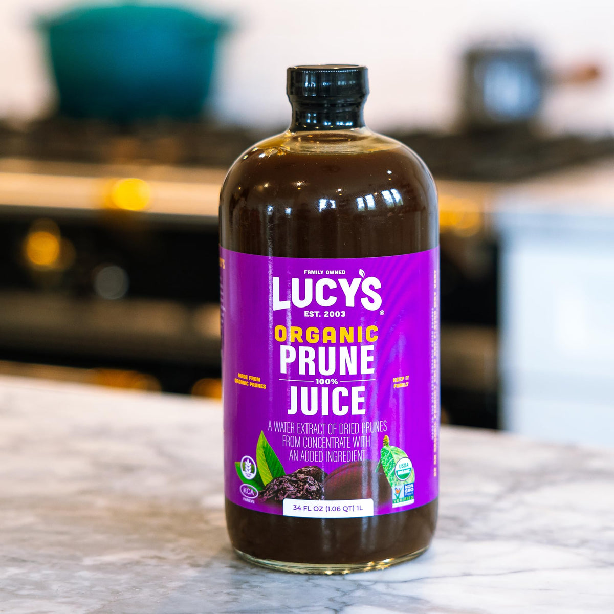 Lucy’s Family Owned Organic Prune Juice — 2 x 34oz Glass Bottles, 100% Prune Juice
