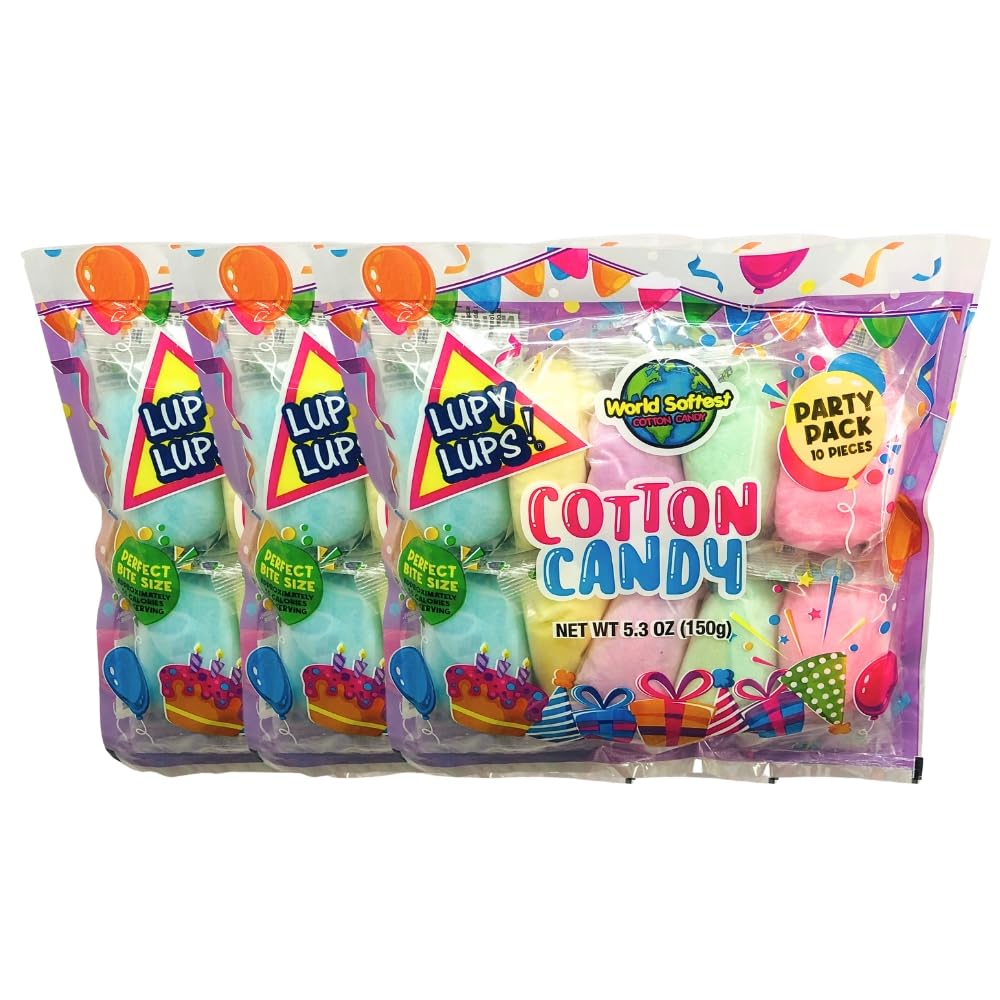 Lupy Lups! Cotton Candy Party Pack – 30 Individually Wrapped Mini Bags, 0.5 oz Each, Assorted Flavors