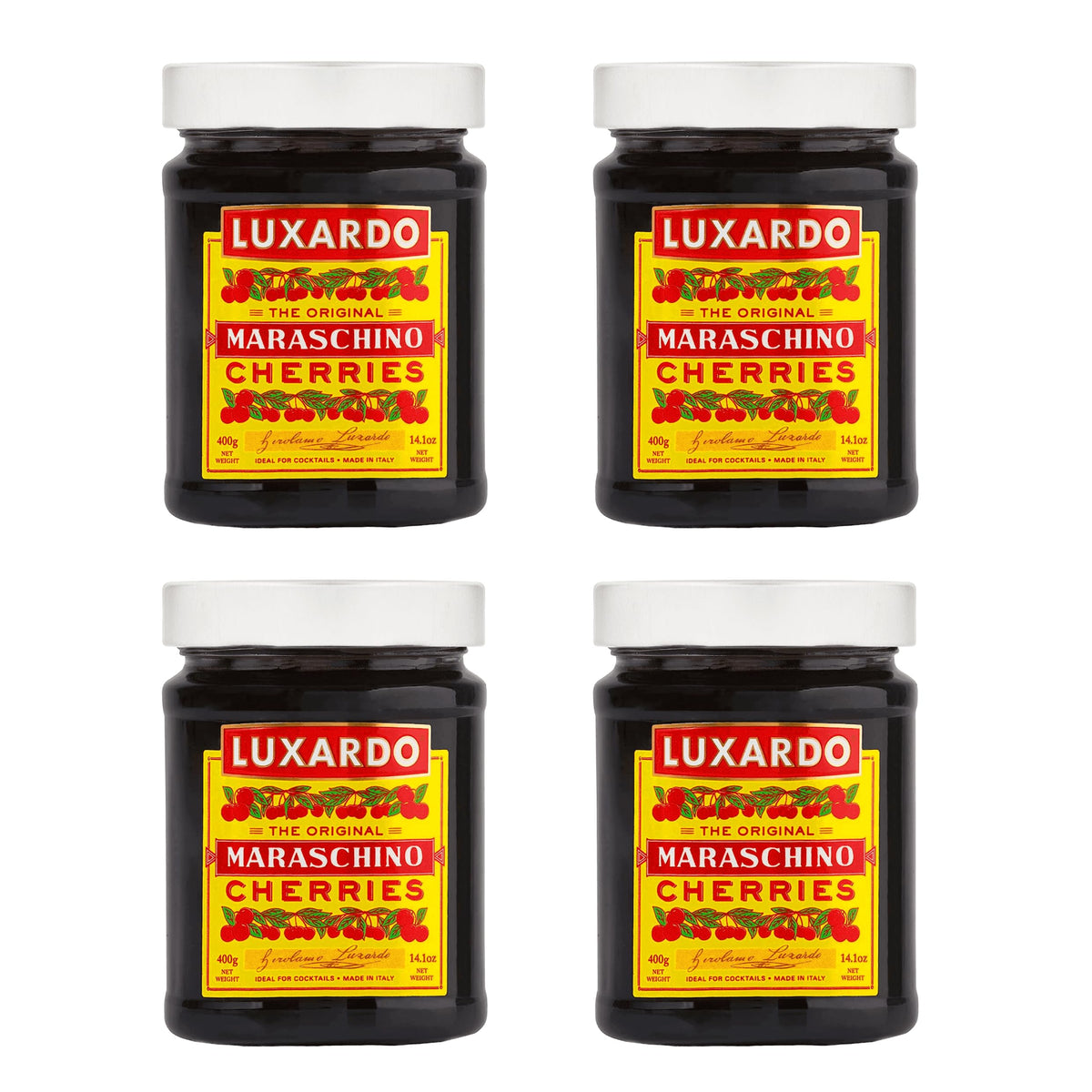 Luxardo Original Maraschino Cherries – 4x400g Jars, ~65 Cherries Each | For Old Fashioned, Manhattan & Desserts